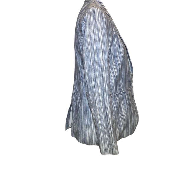 Cynthia Rowley size Small open front blue striped linen blend blazer - Picture 5 of 9
